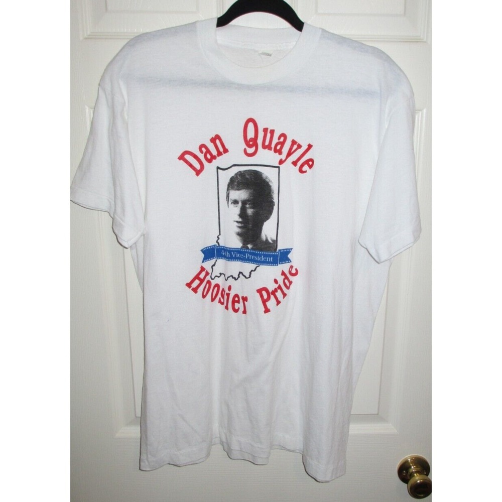 Vintage 80s Dan Quayle 44th VP Hoosier Pride Men's White Thin Tee XL